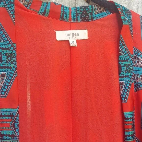 Umgee | Red Satiny Open Cardigan Blouse - Picture 6 of 12